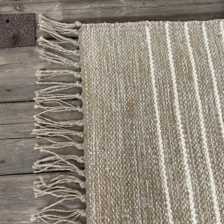 Cotton Jute Brown Tone Rugs Neutral Stripe 5 Sizes Fair Trade